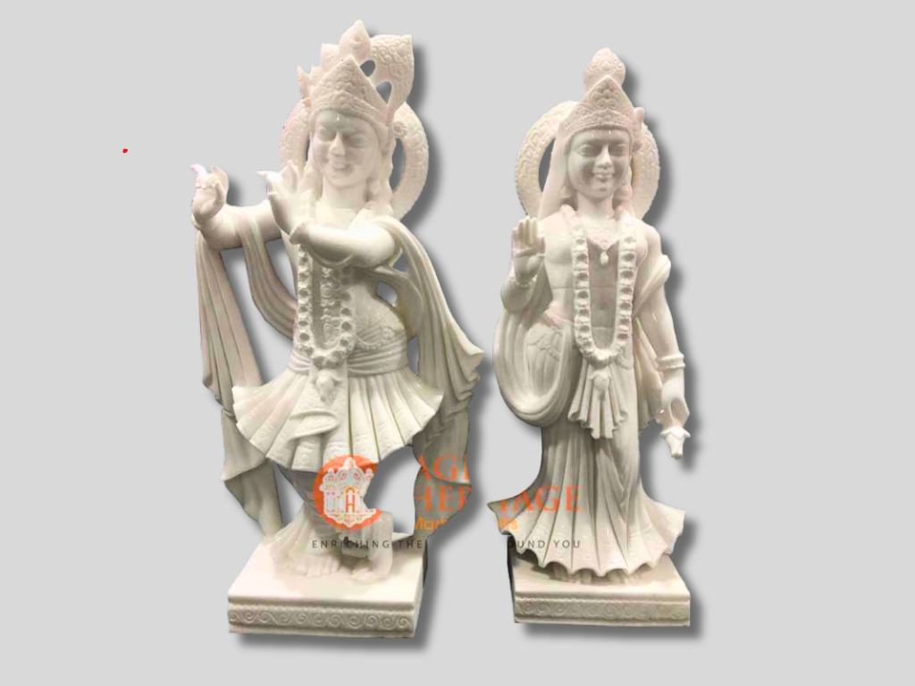 White Marble Radha Krishna Handmade Statue Decor